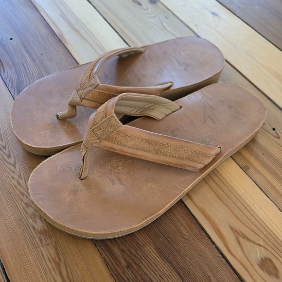 Sanuk Tow’d Up Airstream Brown Leather Flip-Flops - Picture 2 of 7